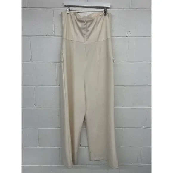 Express Sz XL Cream Strapless Double Breasted Wide Leg Swan Blazer Jumpsuit - Picture 5 of 7